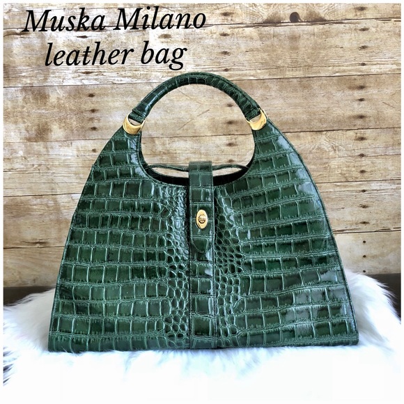 Muska milano Handbags - MUSKA MILANO ALIGATOR GREEEN LEATHER SATCHEL